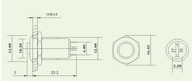 12mm van de LEIDENE de Schakelaar 12V 36V, Verlichte Kortstondige Drukknopschakelaar Metaaldrukknop